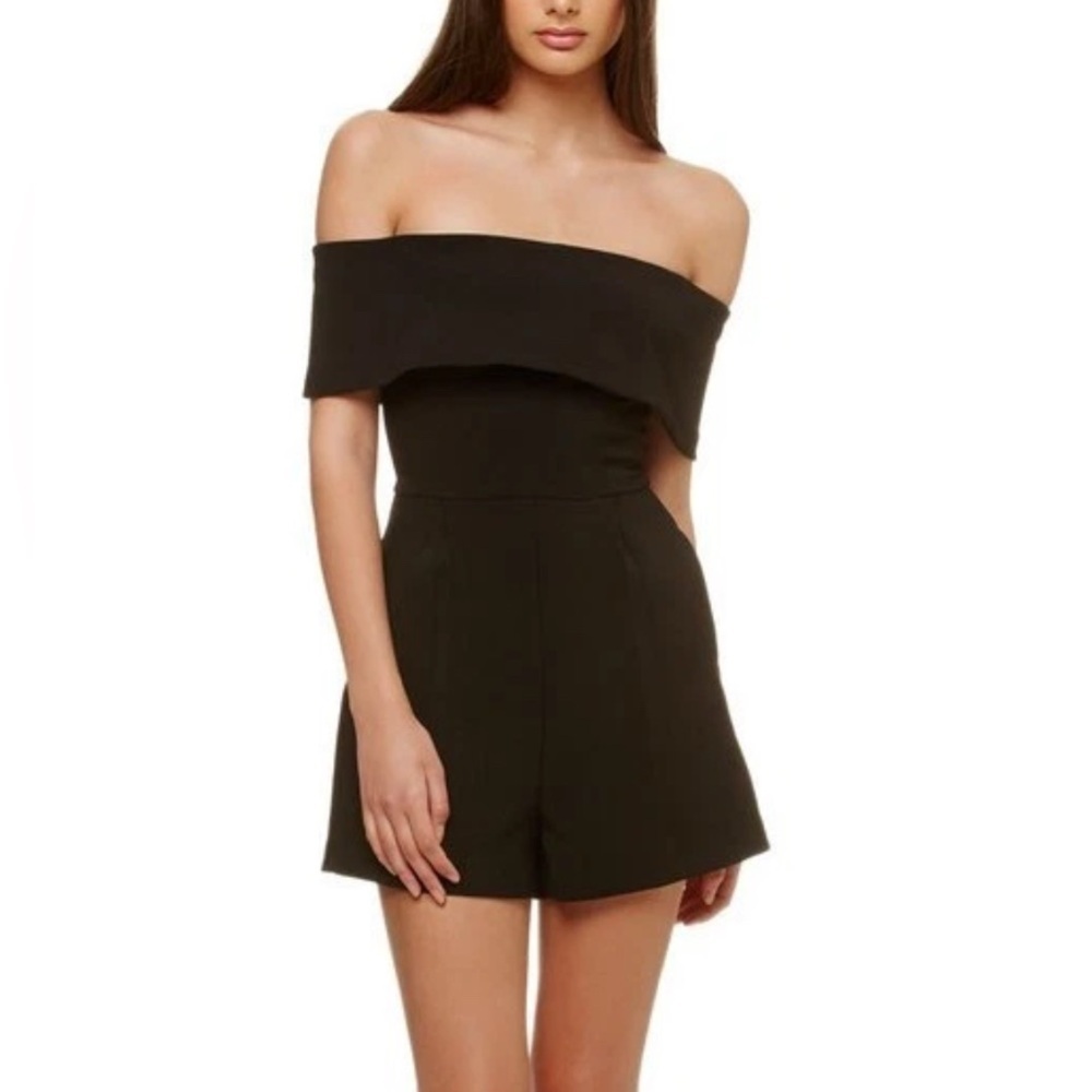 Kookai Black Off Shoulder Romper Size 40 Women’s Foldover Neckline Playsuit